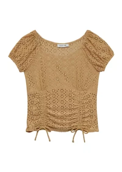 Girls 7-16 Knit Eyelet Top