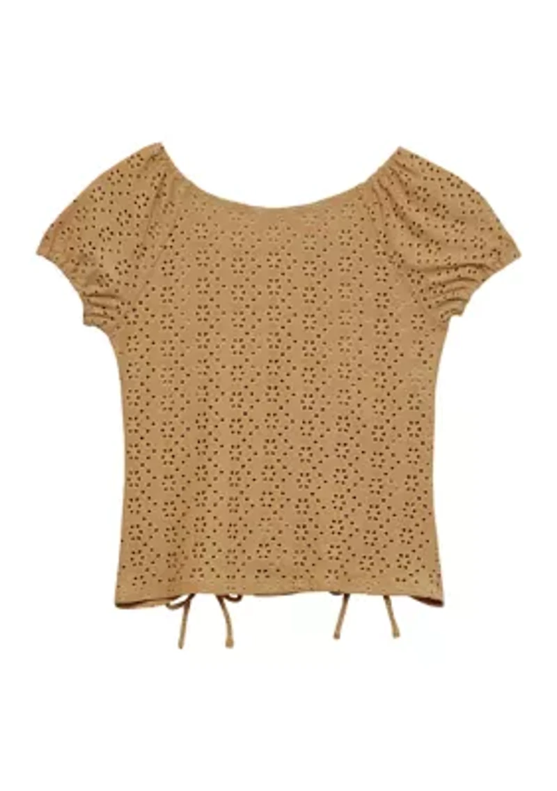 Girls 7-16 Knit Eyelet Top