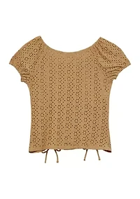 Girls 7-16 Knit Eyelet Top
