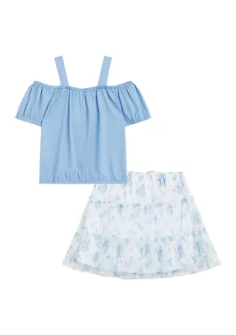 Girls 7-16 Knit Top and Printed Skirt Set