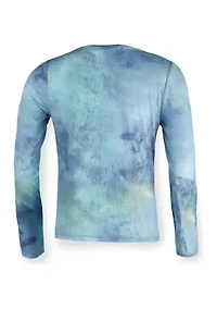 Girls 7-16 Long Sleeve Tie Dye Ribbed Henley Top