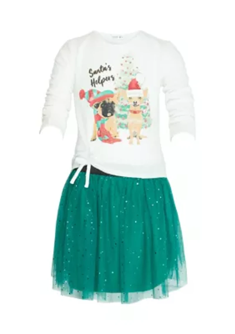 Girls 7-16 Dog Graphic T-Shirt and Skirt Set