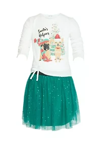 Girls 7-16 Dog Graphic T-Shirt and Skirt Set