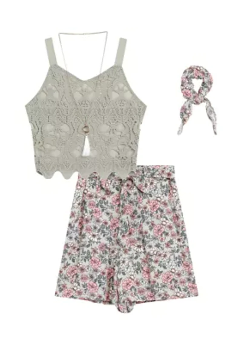 Girls 7-16 Lace Top and Printed Shorts Set