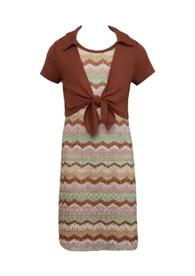 Girls 7-16 Flame Stitch Dress with Jacket