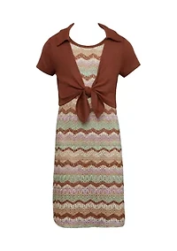 Girls 7-16 Flame Stitch Dress with Jacket