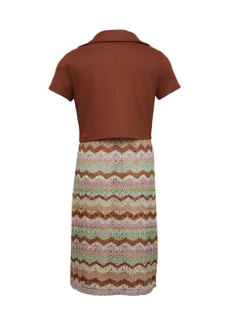 Girls 7-16 Flame Stitch Dress with Jacket