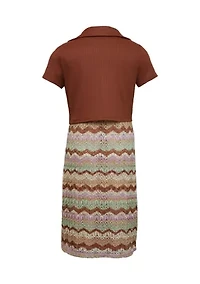 Girls 7-16 Flame Stitch Dress with Jacket