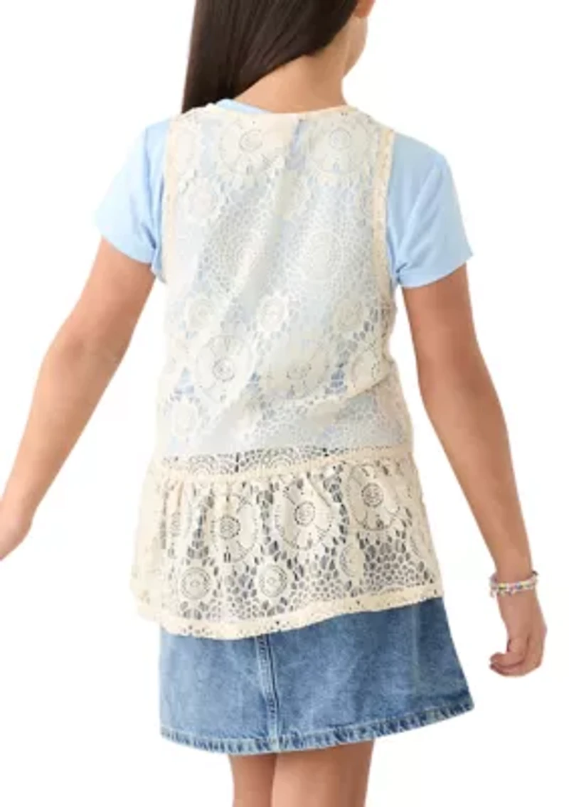 Girls 7-16 2fer Lace Vest to Graphic T-Shirt
