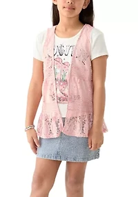 Girls 7-16 2fer Lace Vest to Graphic T-Shirt