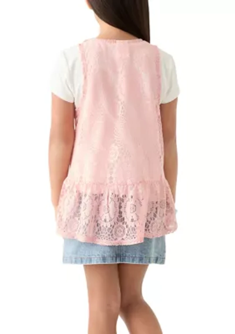 Girls 7-16 2fer Lace Vest to Graphic T-Shirt