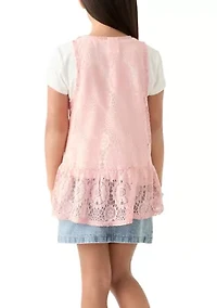 Girls 7-16 2fer Lace Vest to Graphic T-Shirt