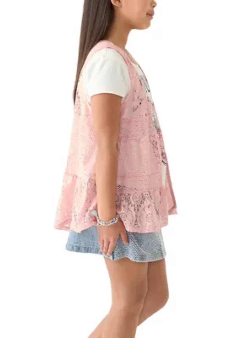 Girls 7-16 2fer Lace Vest to Graphic T-Shirt