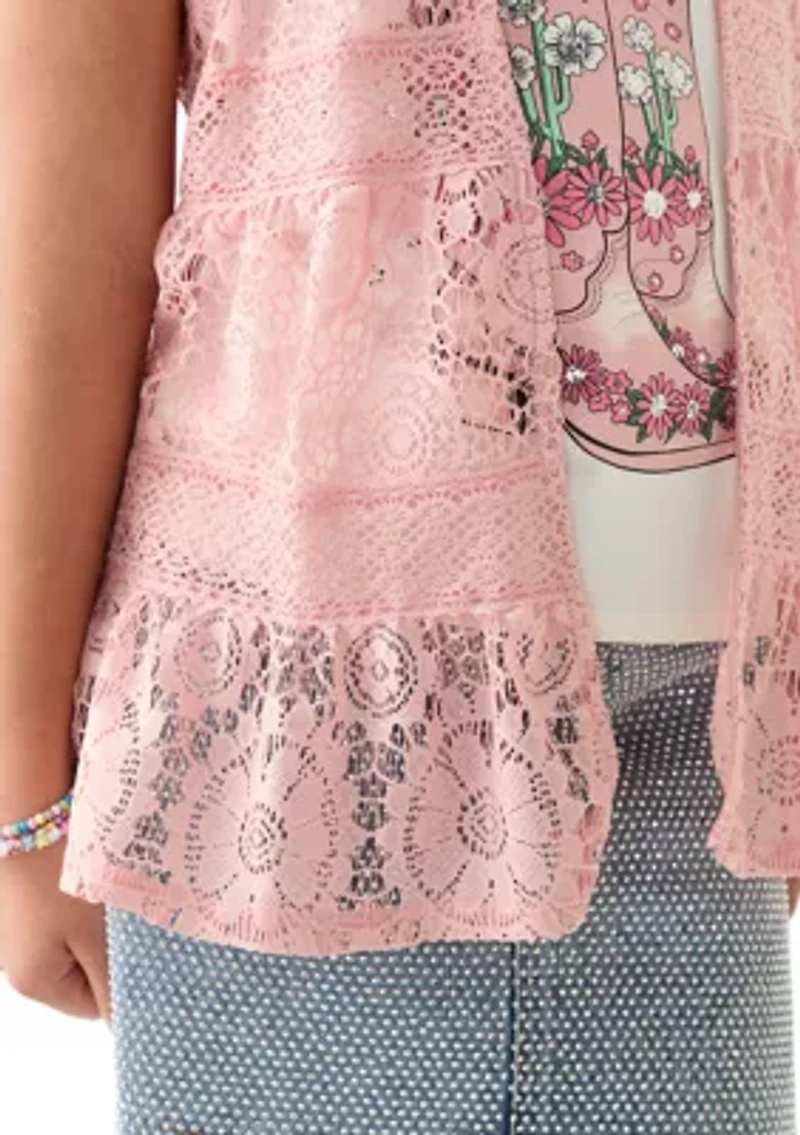 Girls 7-16 2fer Lace Vest to Graphic T-Shirt