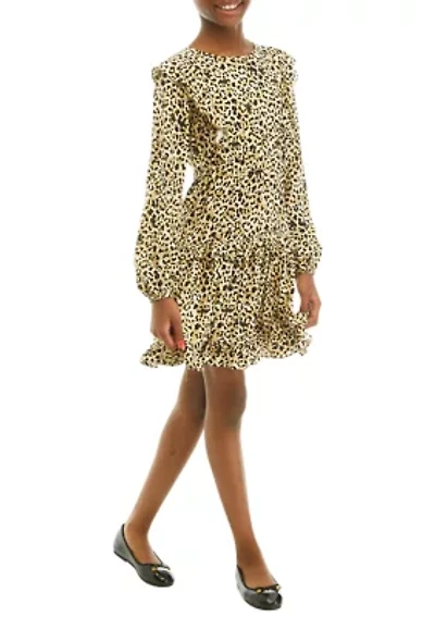 Girls 7-16 Ruffle Shoulder Printed Tiered Dress
