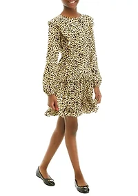 Girls 7-16 Ruffle Shoulder Printed Tiered Dress