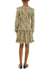 Girls 7-16 Ruffle Shoulder Printed Tiered Dress