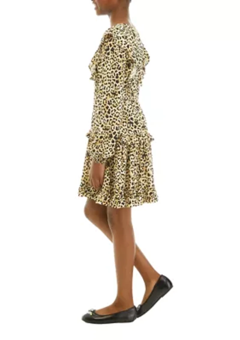 Girls 7-16 Ruffle Shoulder Printed Tiered Dress
