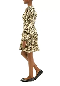 Girls 7-16 Ruffle Shoulder Printed Tiered Dress