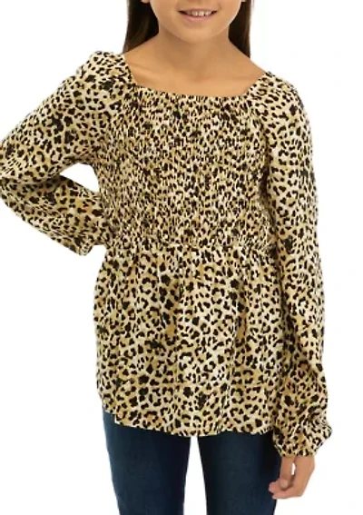 Girls 7-16 Woven Smocked Printed Top