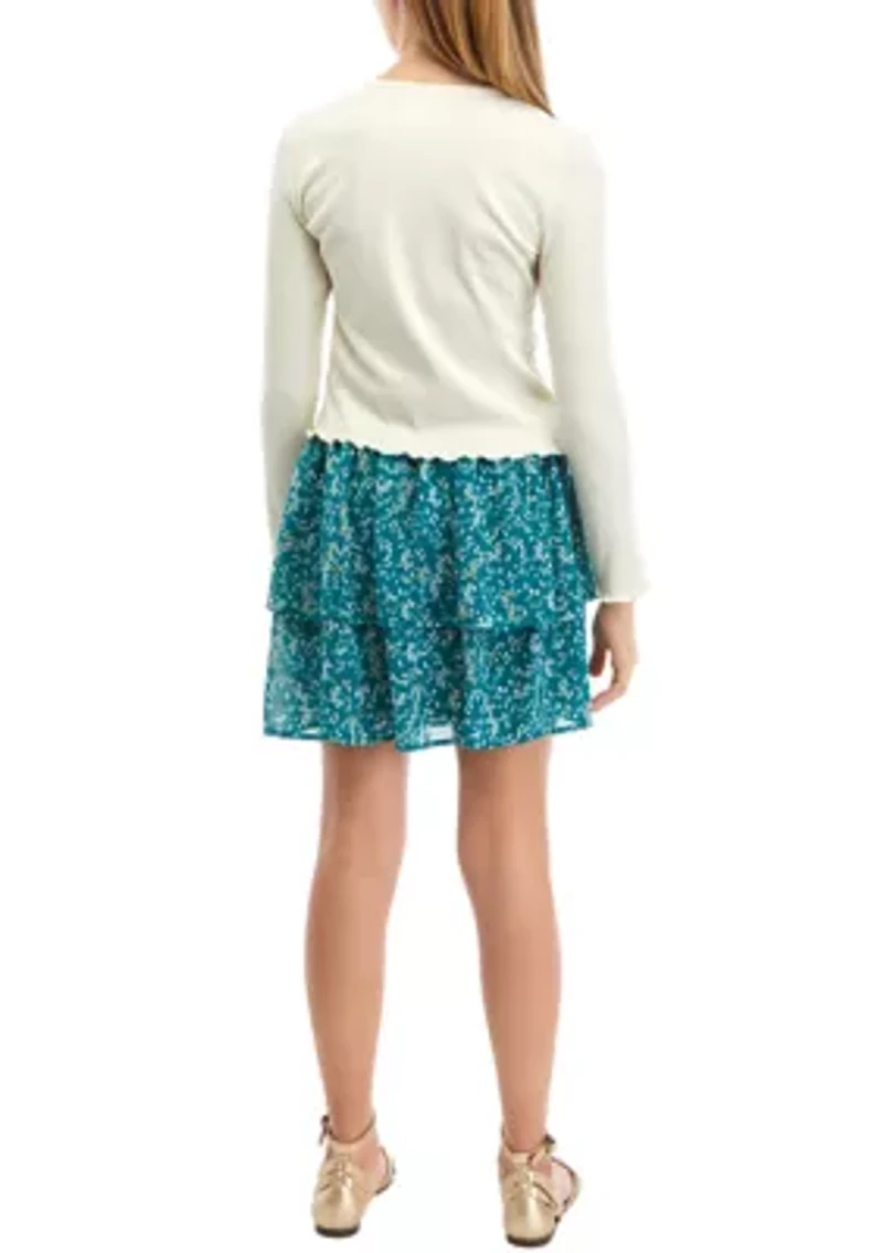 Girls 7-16 Knit Top with Tiered Skirt Set