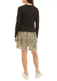 Girls 7-16 Long Sleeve Knit Top and Tiered Skirt Set