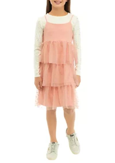 Girls 7-16 Flocked Tulle Dress