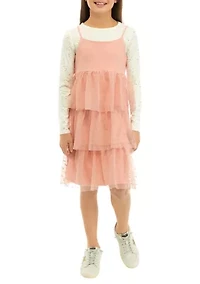 Girls 7-16 Flocked Tulle Dress