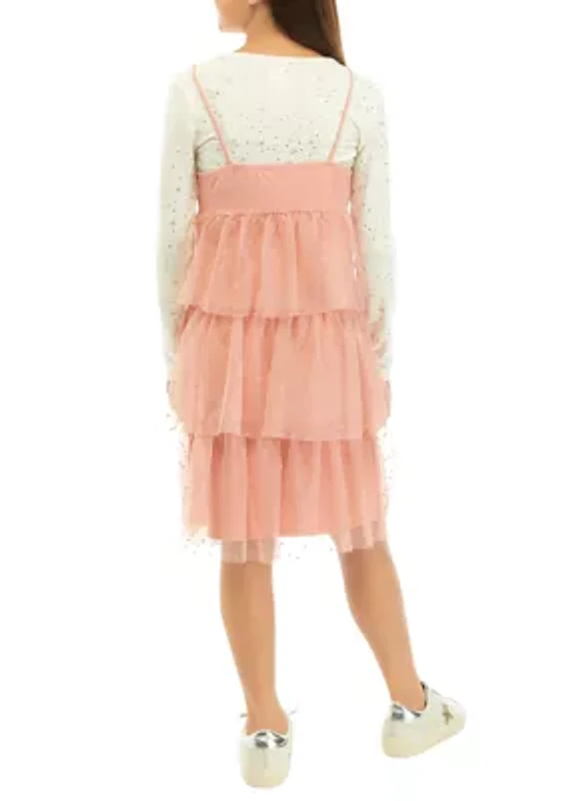 Girls 7-16 Flocked Tulle Dress
