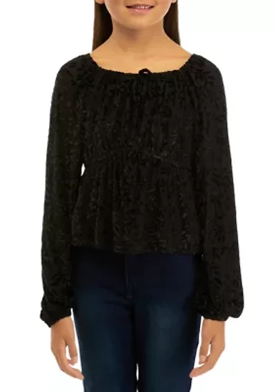 Girls 7-16 Long Sleeve Burnout Velvet Top