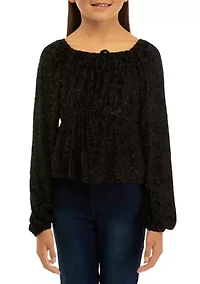 Girls 7-16 Long Sleeve Burnout Velvet Top