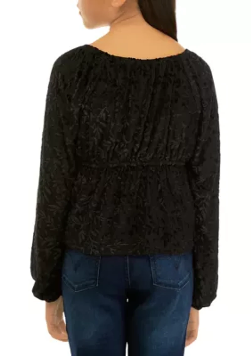 Girls 7-16 Long Sleeve Burnout Velvet Top