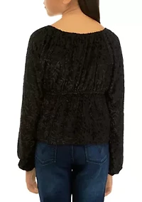 Girls 7-16 Long Sleeve Burnout Velvet Top