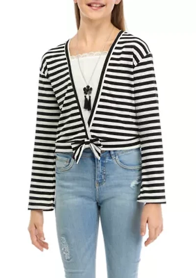 Girls 7-16 Striped Wrap Front Top