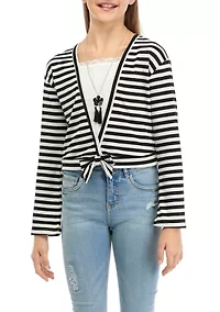 Girls 7-16 Striped Wrap Front Top