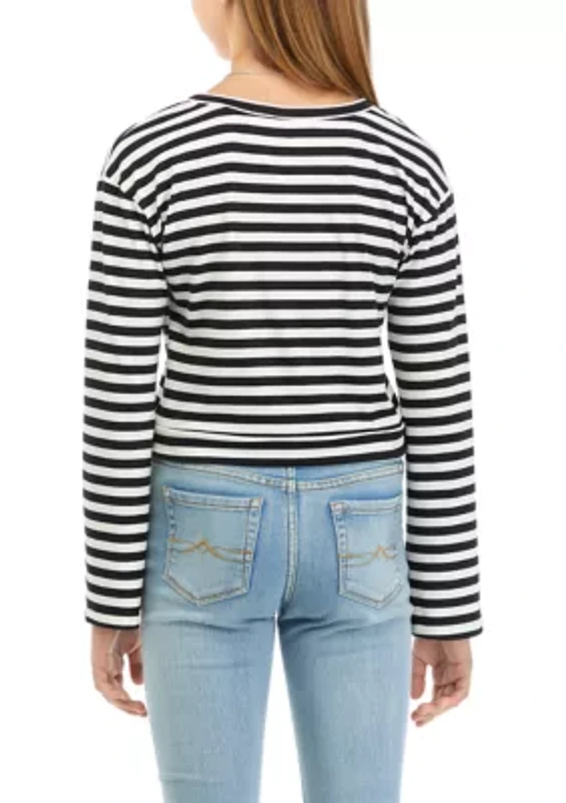 Girls 7-16 Striped Wrap Front Top