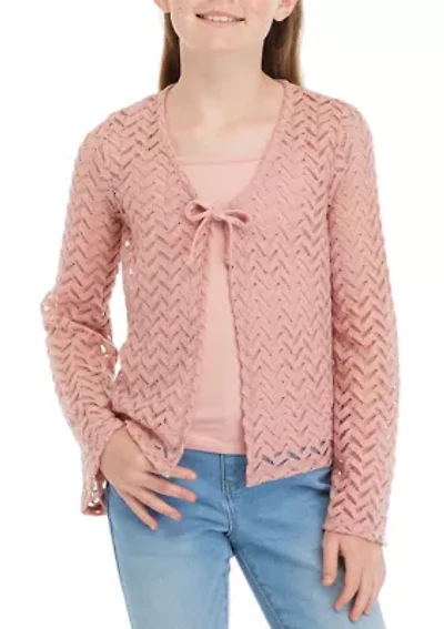 Girls 7-16 Crochet Knit Cardigan