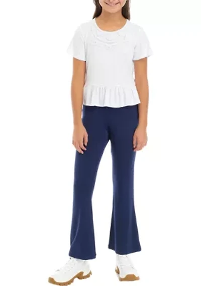 Girls 7-16 Crochet Knit Top with Flare Pants