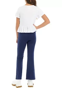 Girls 7-16 Crochet Knit Top with Flare Pants