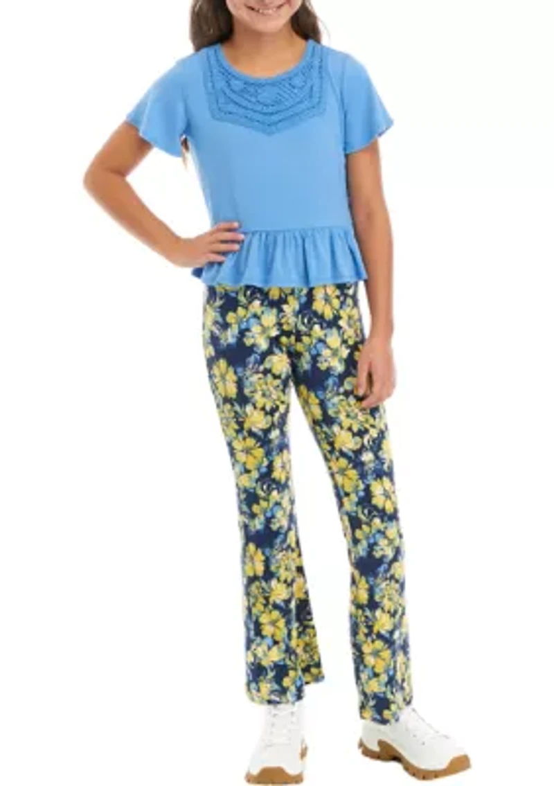 Girls 7-16 Crochet Knit Top with Flare Pants