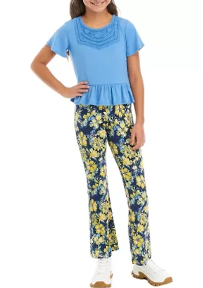 Girls 7-16 Crochet Knit Top with Flare Pants