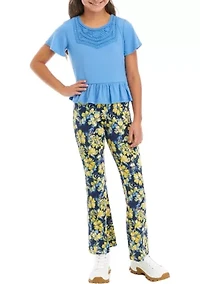 Girls 7-16 Crochet Knit Top with Flare Pants