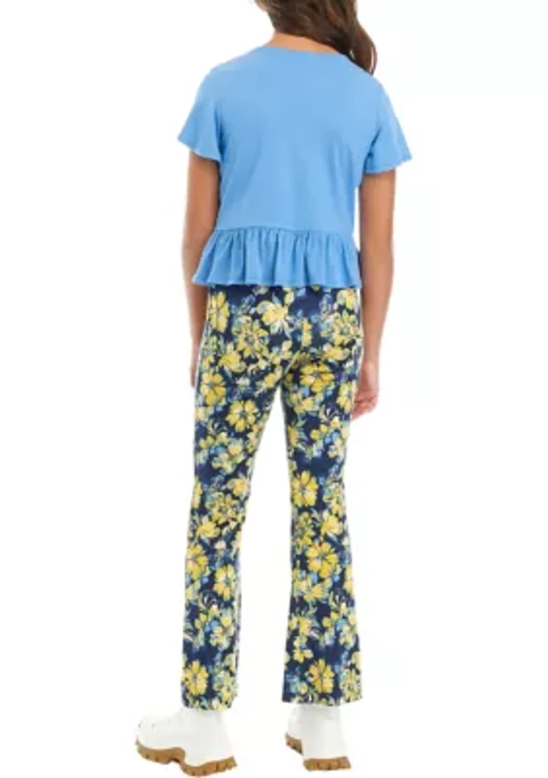Girls 7-16 Crochet Knit Top with Flare Pants