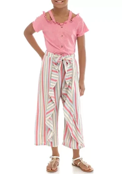 Girls 7-16 Rose Smocked Top Tulip Hem Soft Pants Set