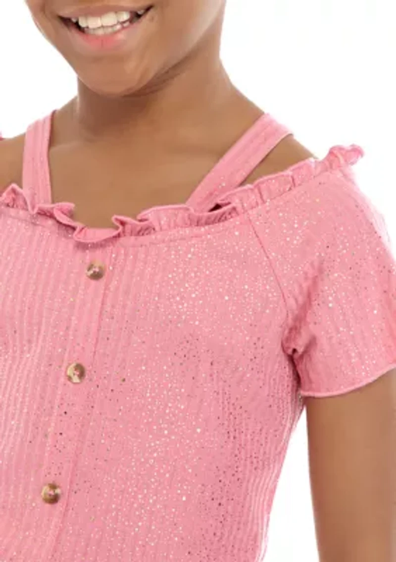 Girls 7-16 Rose Smocked Top Tulip Hem Soft Pants Set