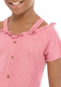 Girls 7-16 Rose Smocked Top Tulip Hem Soft Pants Set