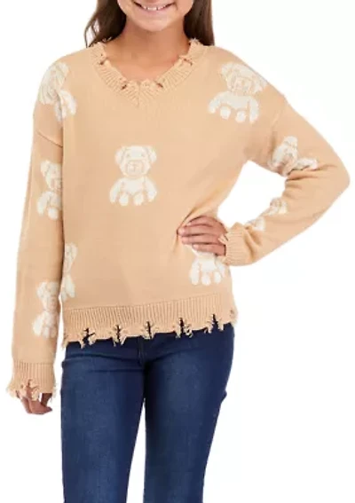 Girls 7-16 Frayed Hem Sweater