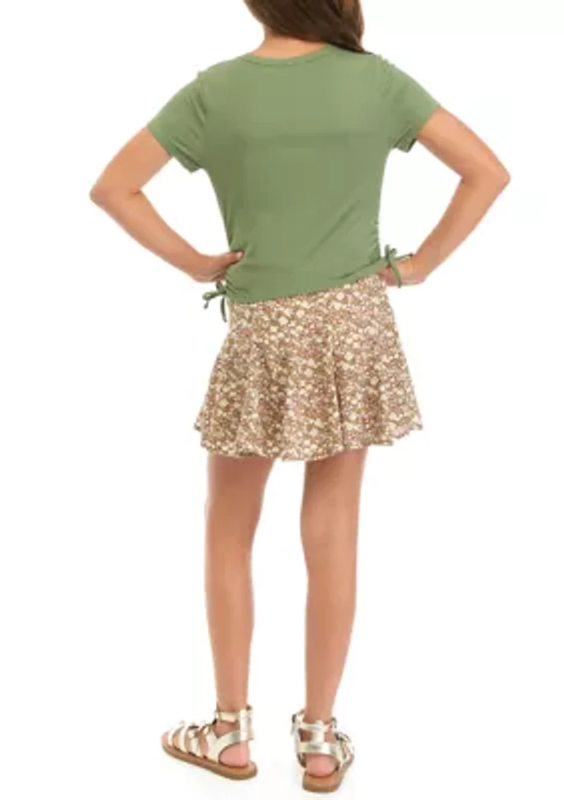 Girls 7-16 Floral Skirt with Knit Top