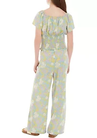 Girls 7-16 Smocked Top with Wide Leg Pants Set