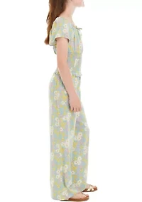 Girls 7-16 Smocked Top with Wide Leg Pants Set